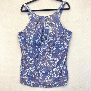 Septangle Floral Tankini Swim Top Plus Size 24 Wirefree Lightly Lined Blue Beach